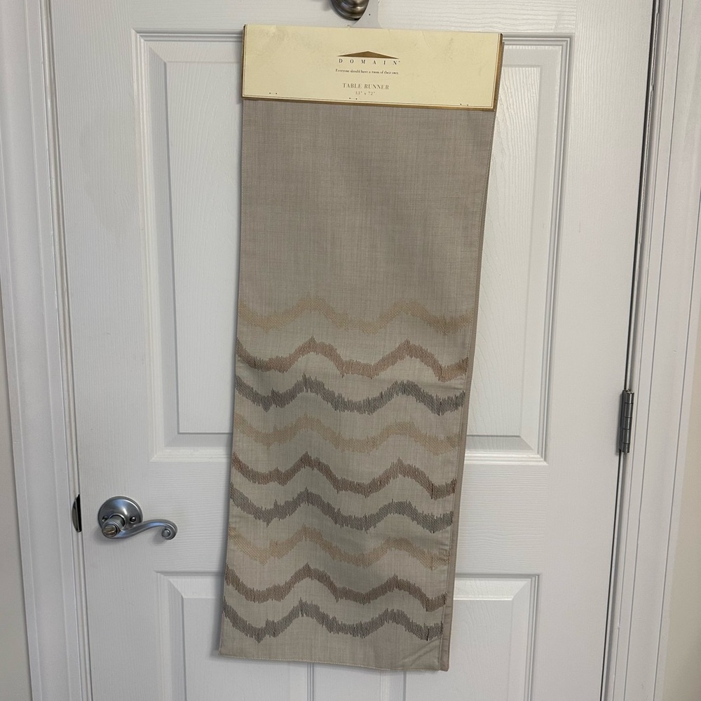 Domain Dining Table Runner - Beige Neutral Embroidery 13” x 72” - Picture 1 of 9